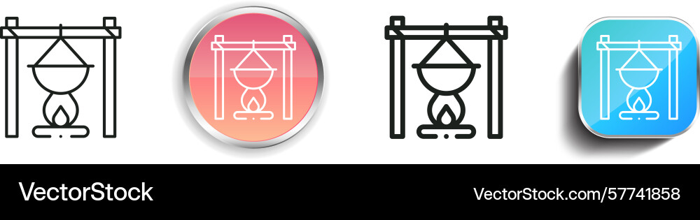 Pot on fire icon thin linear regular and button Vector Image