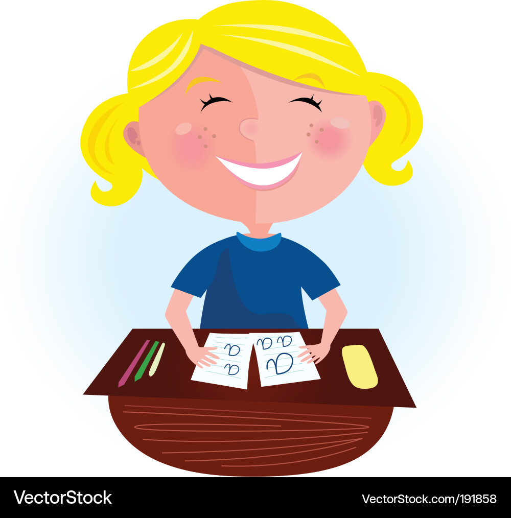 School Girl Studying Vector Image