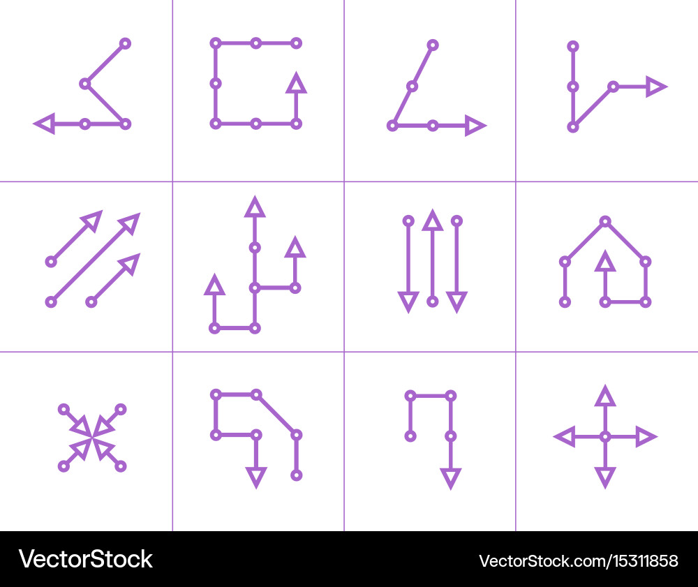 Set of violet segmented arrow with circle vector image