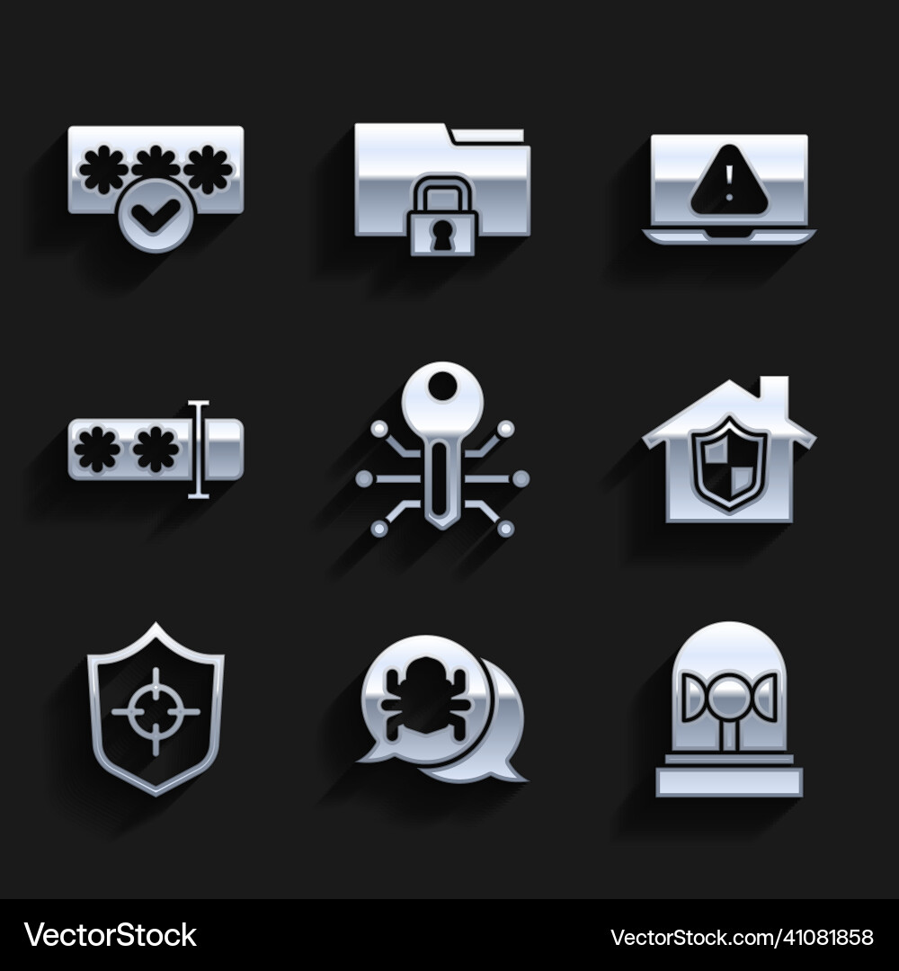 Set smart key system bug flasher siren house vector image