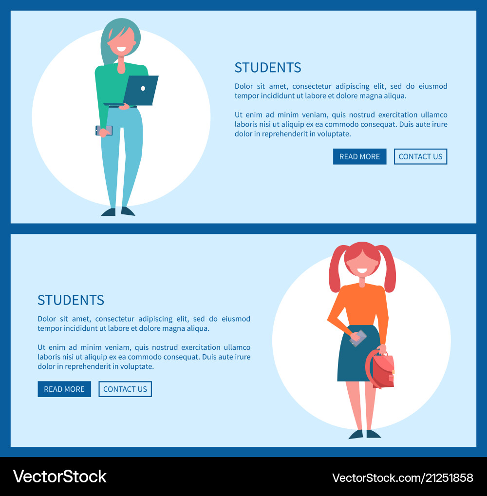 Student girls set of poster push buttons read more Student girls set of poster push buttons read more vector image