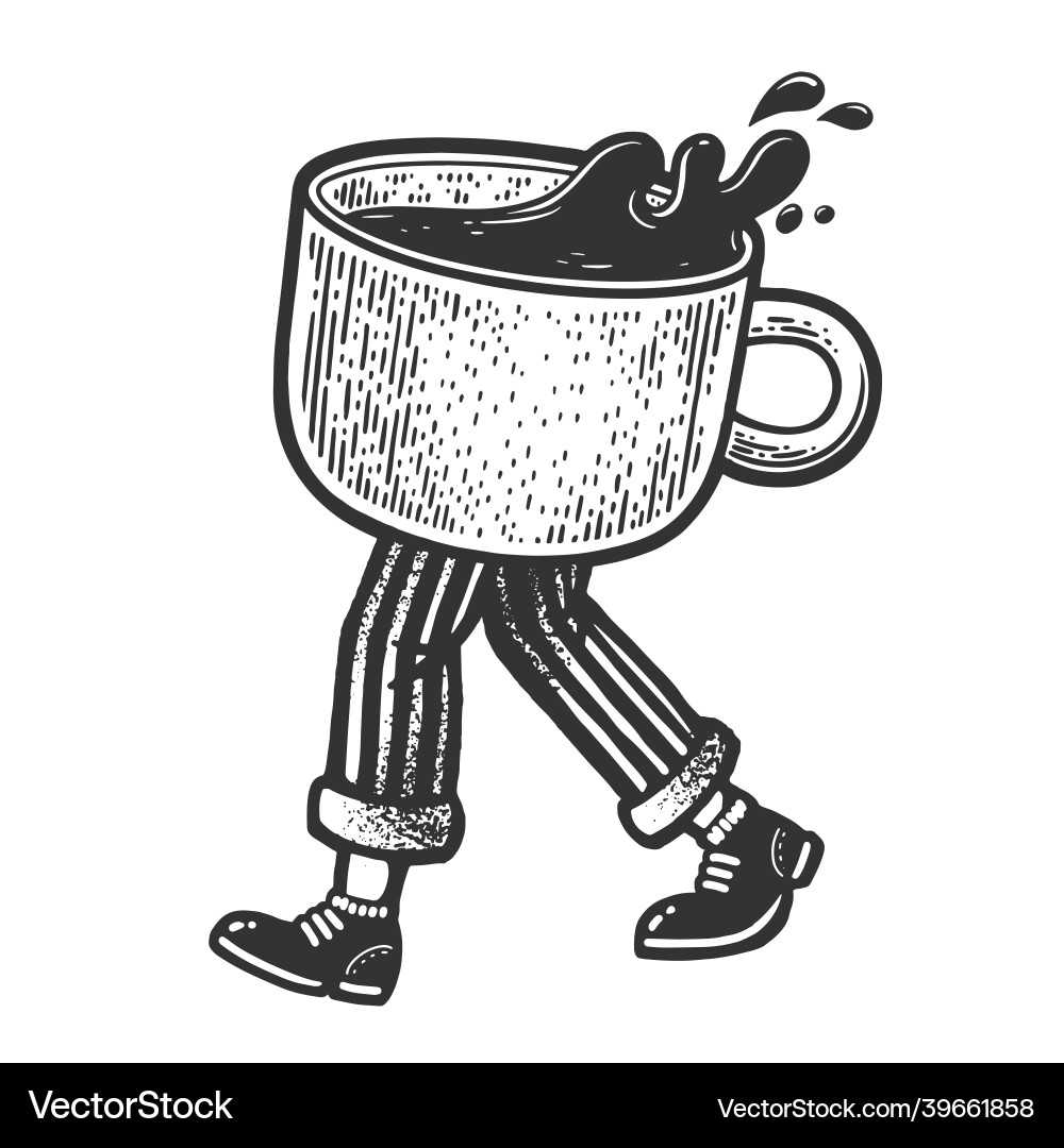 Walking Coffee Cup Sketch Vector Image