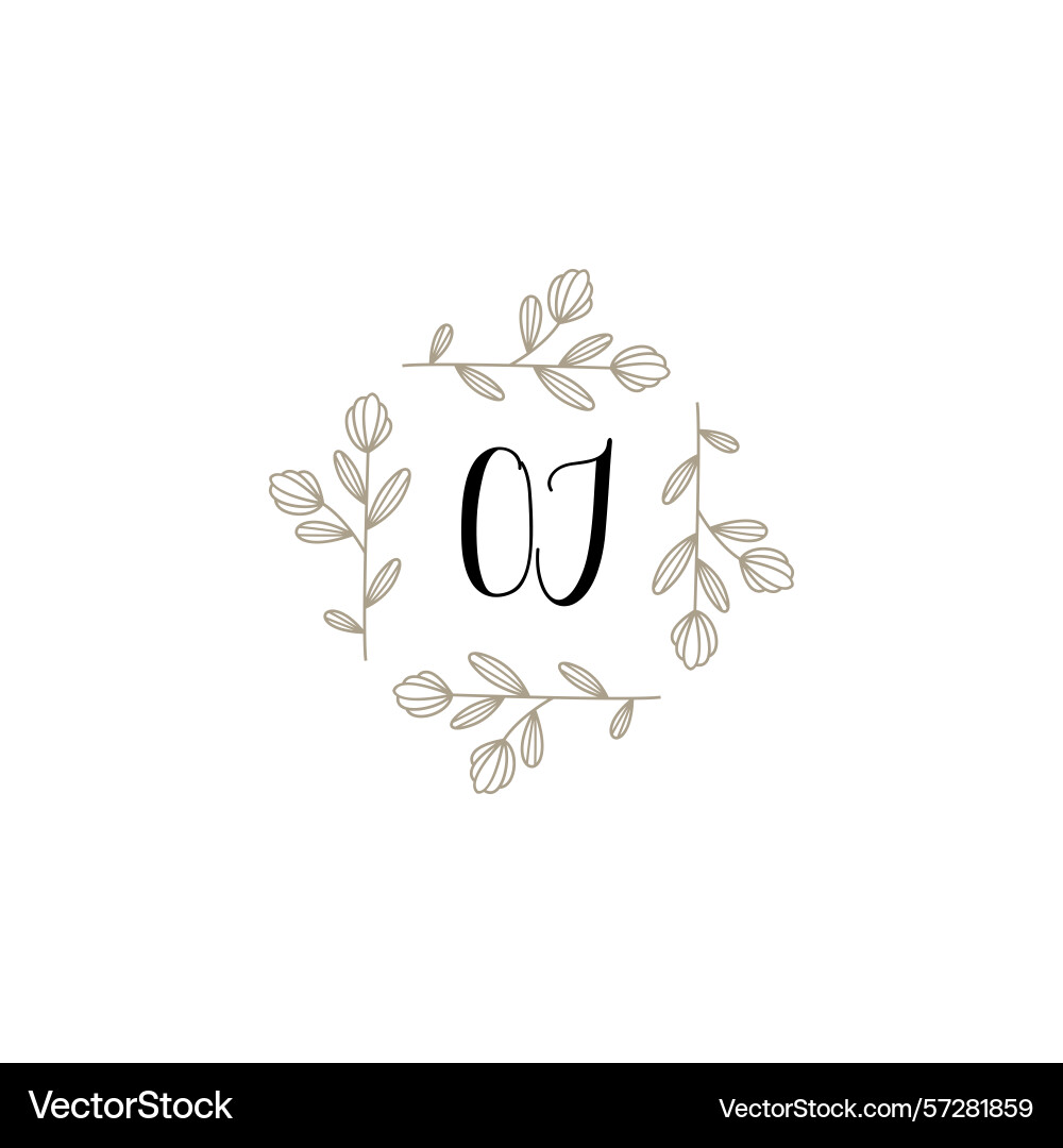 Botanical monogram logos with initial oj vector image