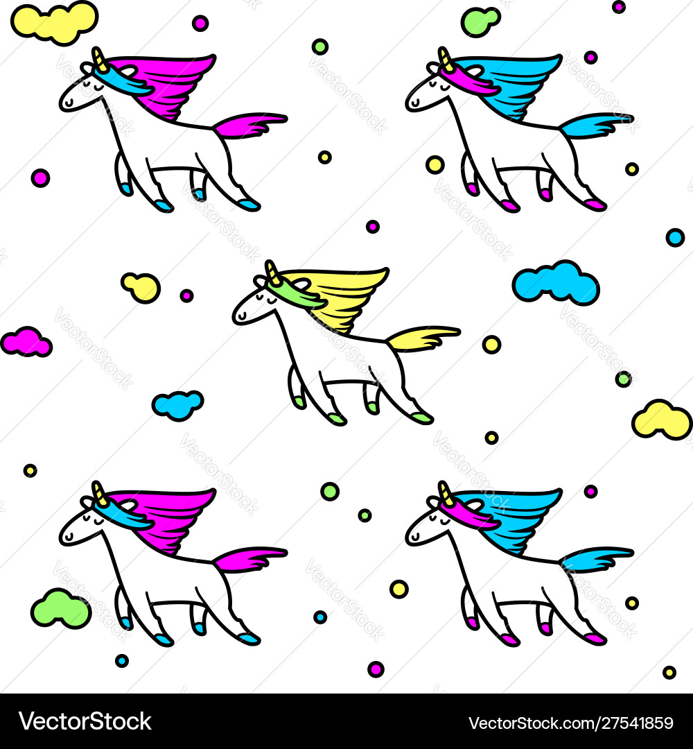 Magic unicorns in clouds seamless pattern Magic unicorns in clouds seamless pattern vector image