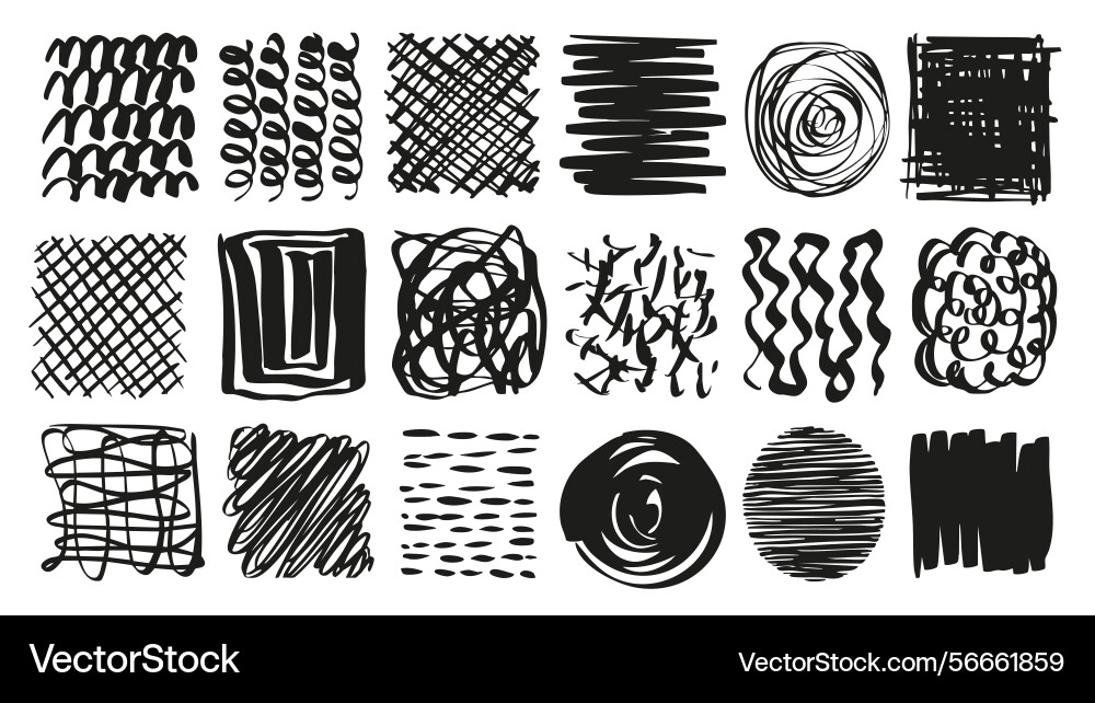Scribble square and round shapes set of marker Scribble square and round shapes set of marker vector image