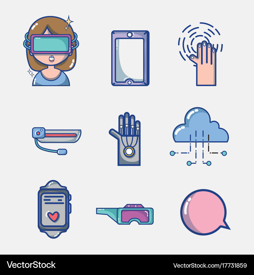 Set 3d virtural videogame console technology Vector Image