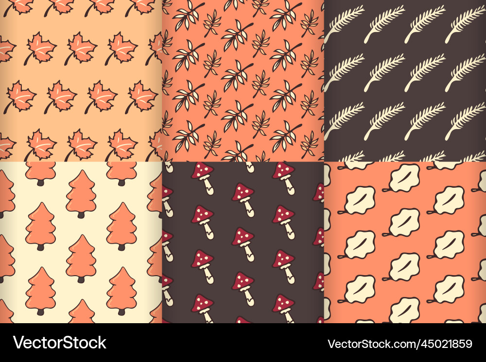 Set of autumn kids patterns with doodle objects Vector Image