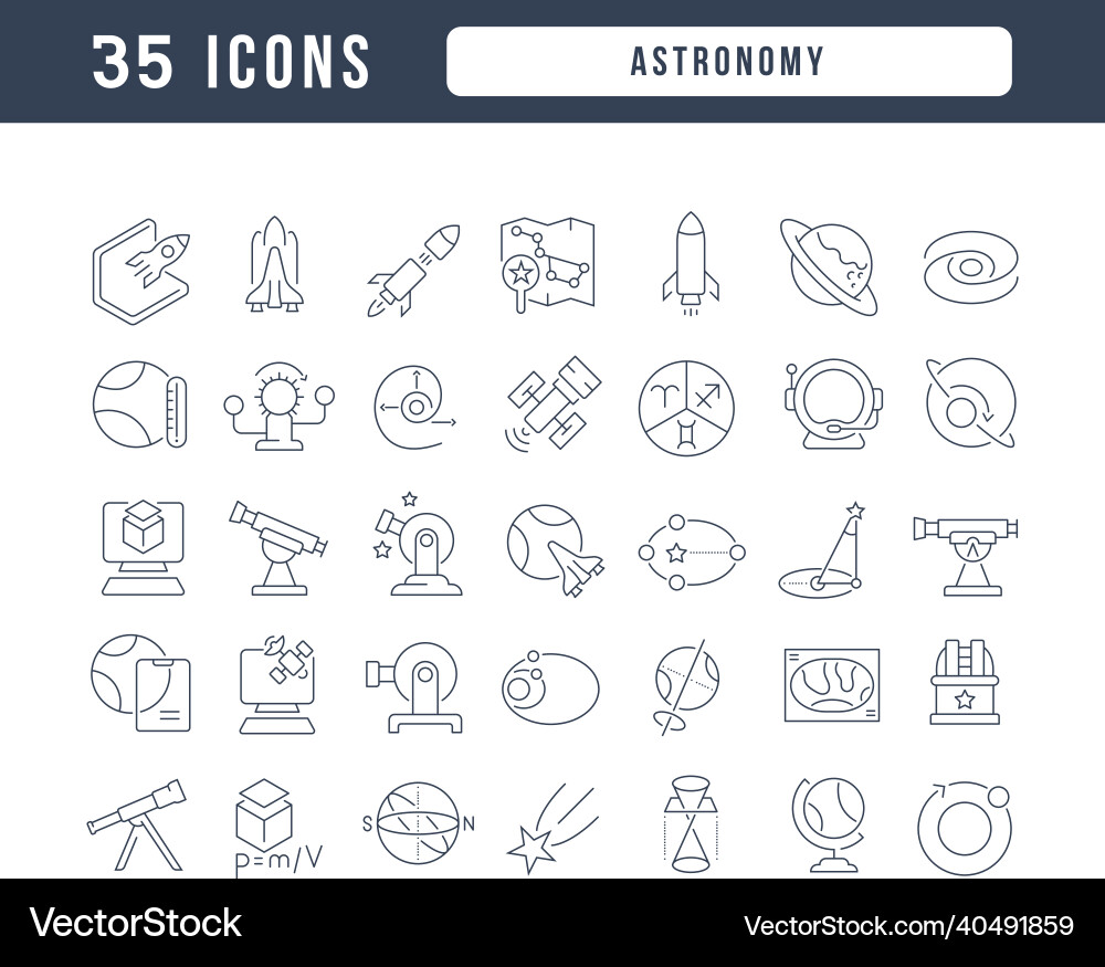 Set of linear icons astronomy Set of linear icons astronomy vector image