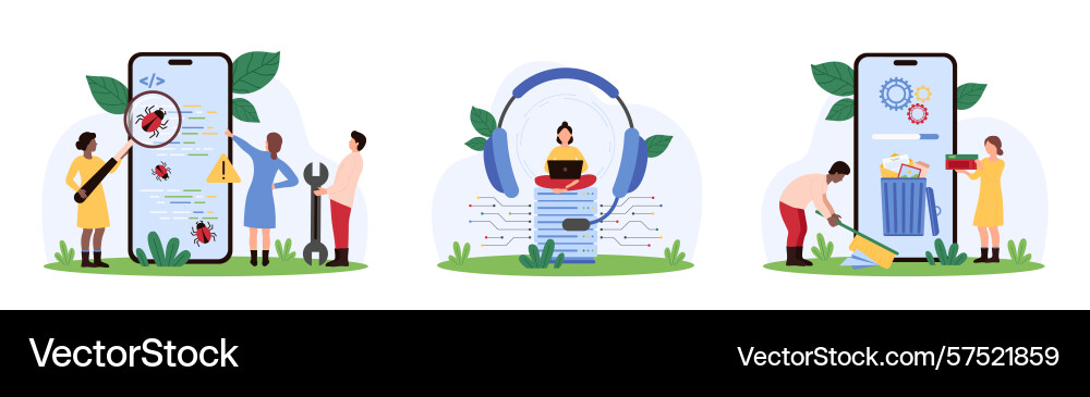 Tech support service set tiny people clean memory Tech support service set tiny people clean memory vector image