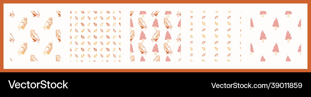 Whimsical style block print shape owl pattern set Whimsical style block print shape owl pattern set vector image