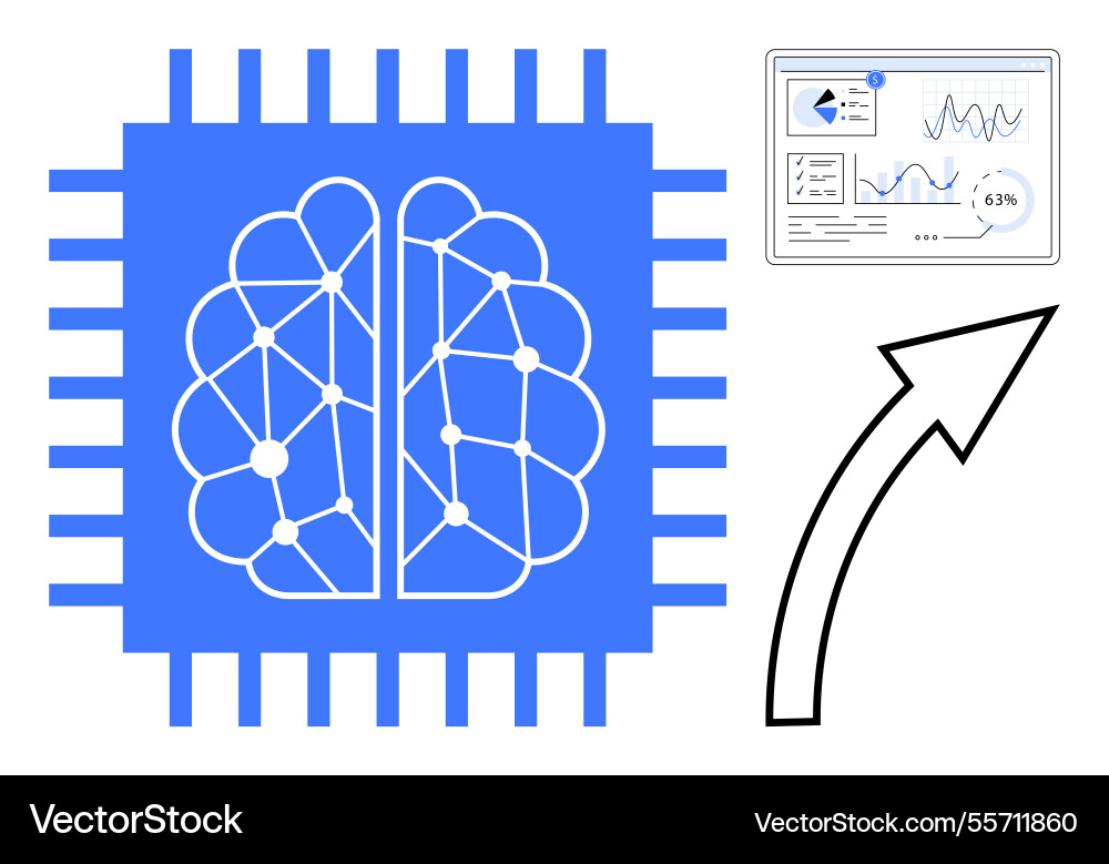 Artificial intelligence chip and data dashboard Artificial intelligence chip and data dashboard vector image