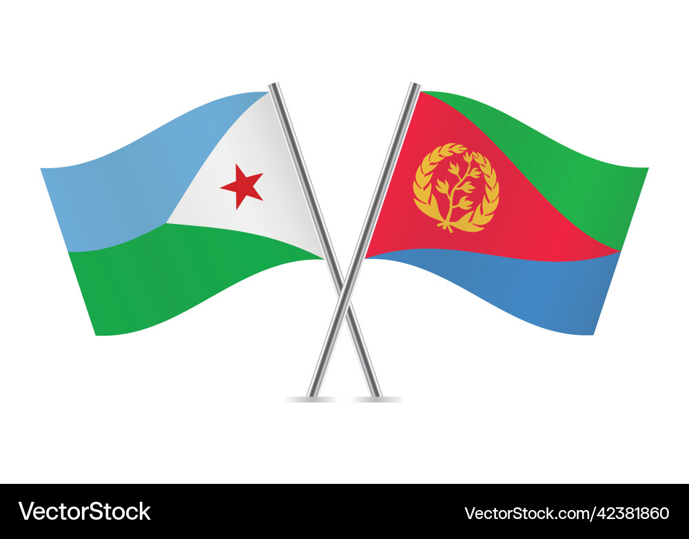 Djibouti and eritrea crossed flags Djibouti and eritrea crossed flags vector image