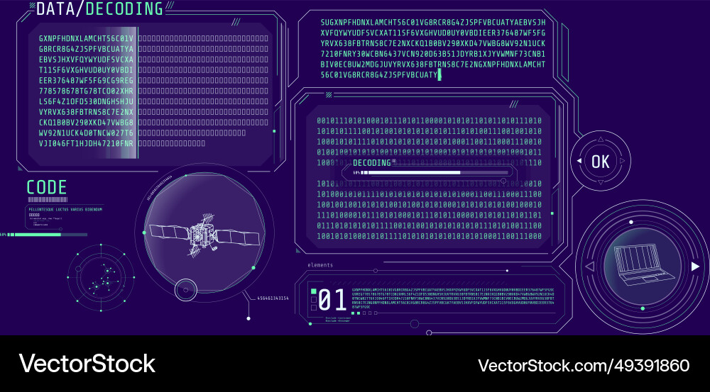 Futuristic interface of satellite data decoding Futuristic interface of satellite data decoding vector image