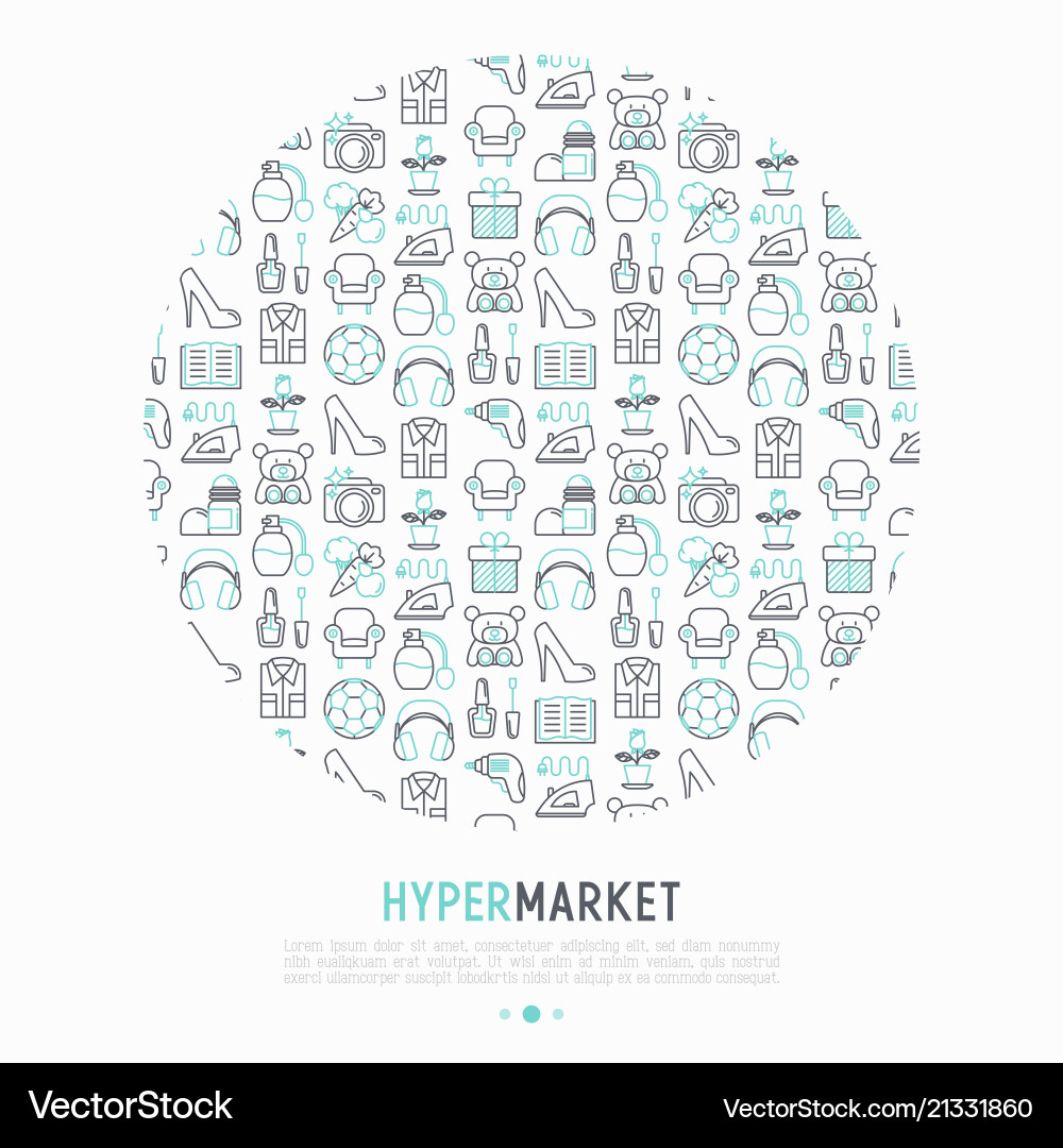 Hypermarket concept in circle with thin line icons Hypermarket concept in circle with thin line icons vector image