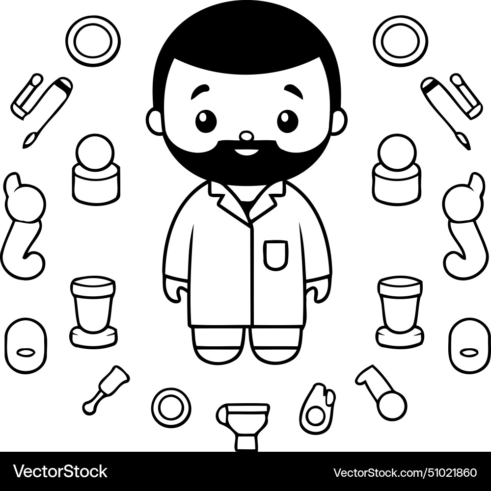 Man with beard and mustache in circle of tools Vector Image