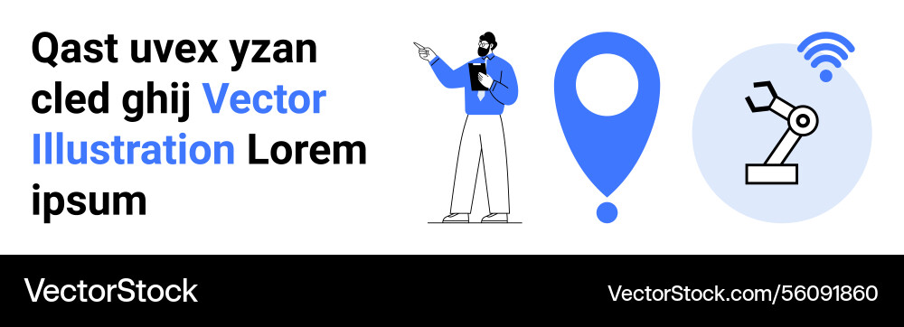Professional pointing at location pin and robotic Vector Image