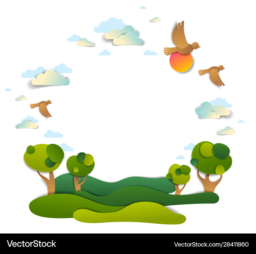 Scenic landscape meadows and trees cloudy sky Scenic landscape meadows and trees cloudy sky vector image