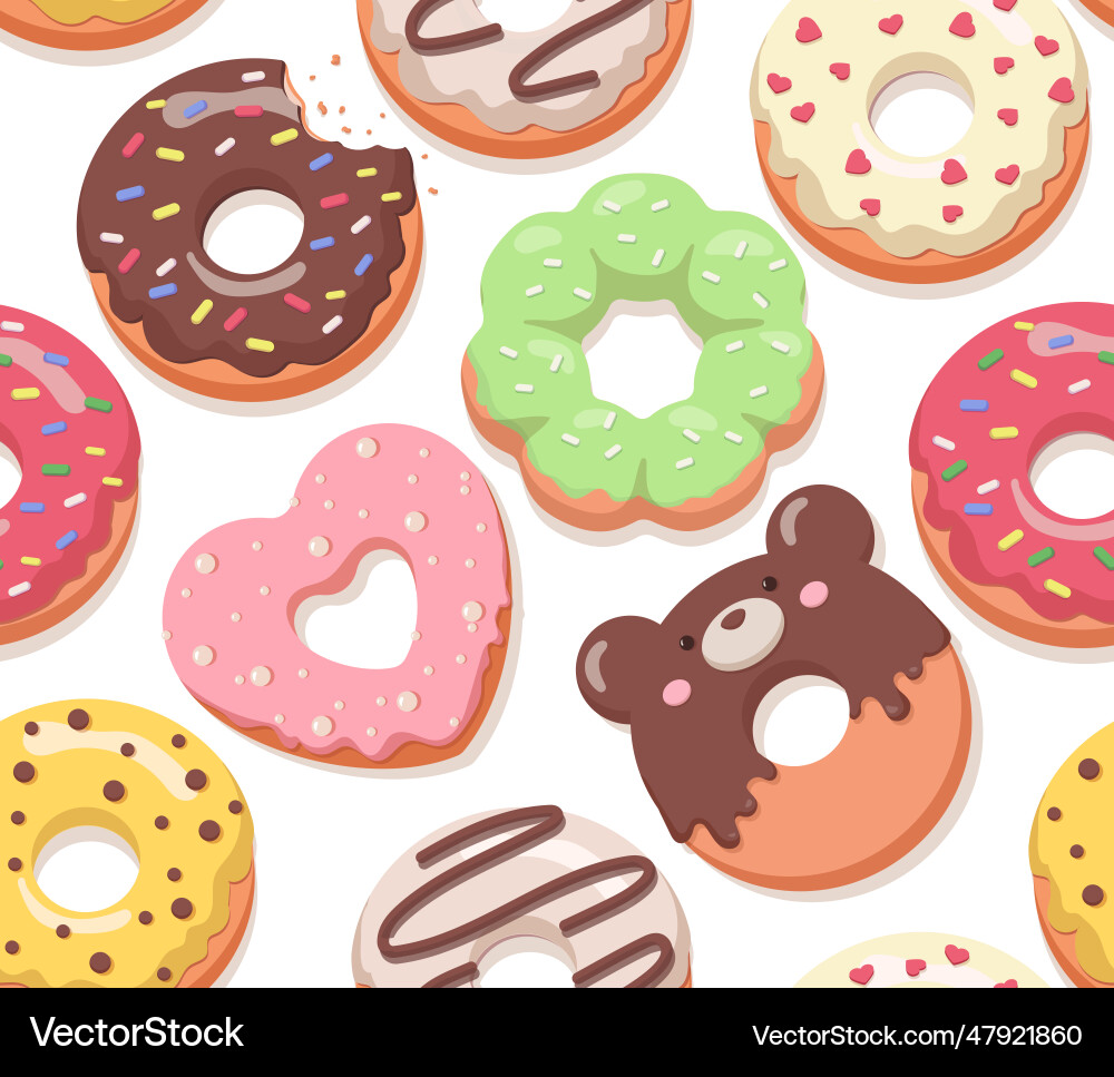 Seamless pattern with donuts in glaze Seamless pattern with donuts in glaze vector image