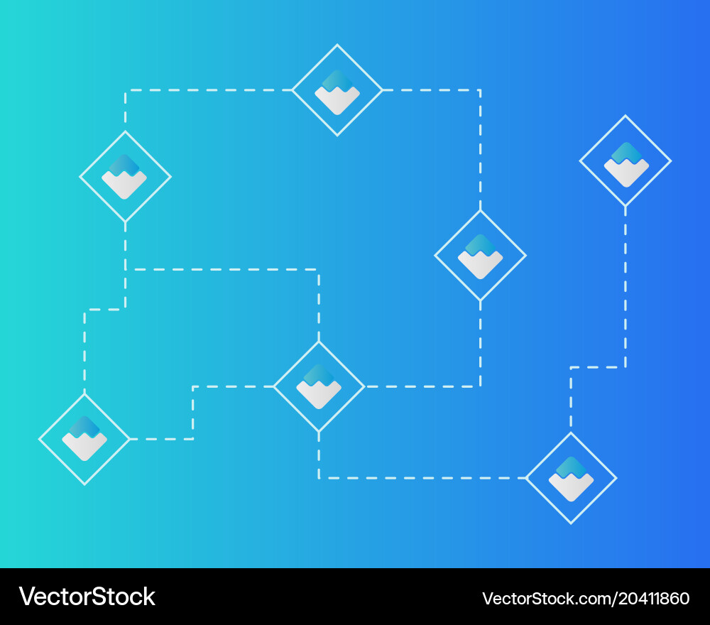 Waves blockchain style circuit on blue background Vector Image