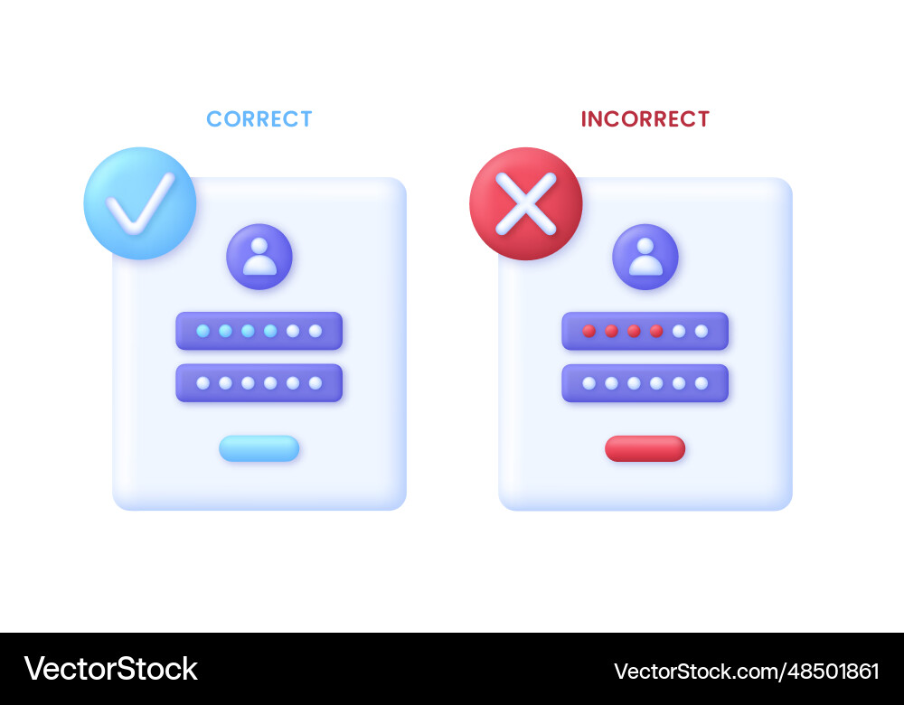 3d correct and incorrect passwords 3d correct and incorrect passwords vector image