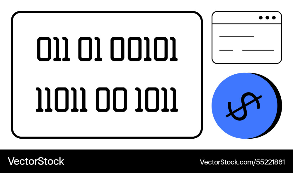 Binary code webpage and dollar sign showing Binary code webpage and dollar sign showing vector image