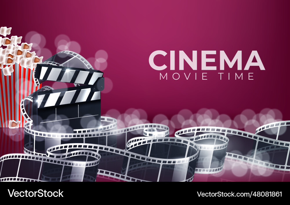 Cinema red background with 3d realistic objects Cinema red background with 3d realistic objects vector image