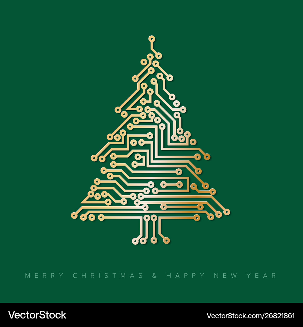 Golden Digital Christmas Tree Vector Image