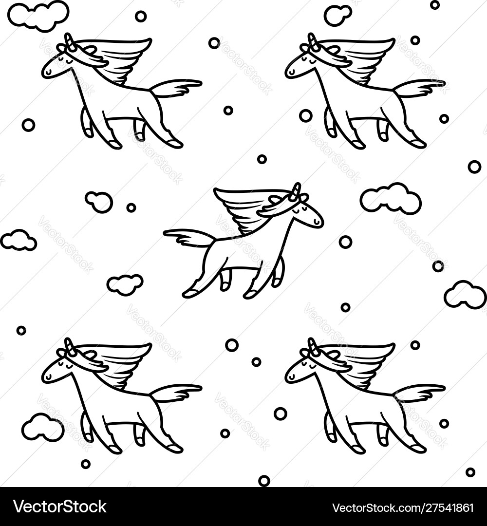 Magic unicorns in clouds seamless pattern Magic unicorns in clouds seamless pattern vector image