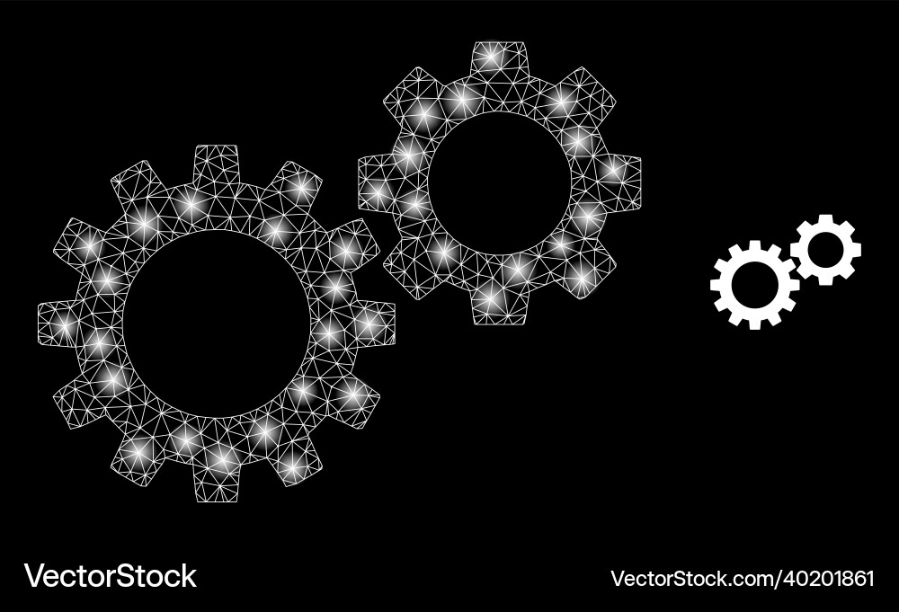 Mesh web gearwheels with magic network dots Mesh web gearwheels with magic network dots vector image