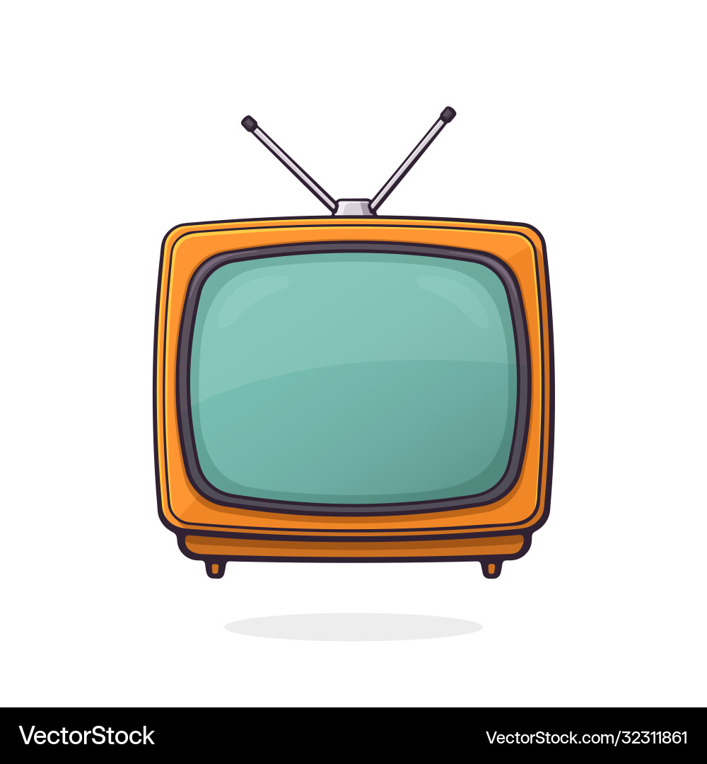 Orange analogue retro tv with antenna vector image