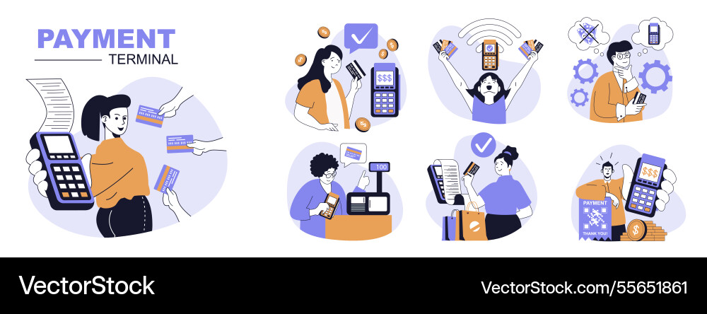 Payment terminal concept set in flat web design Payment terminal concept set in flat web design vector image