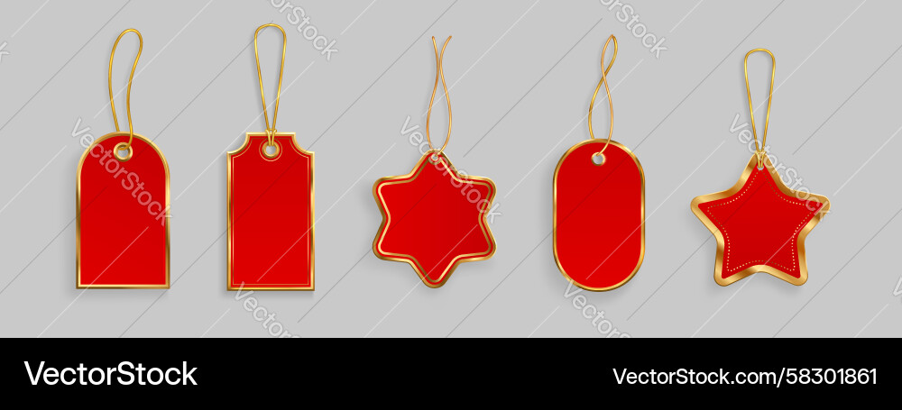 Red & Gold Gift Tags with String Loops Vector Image