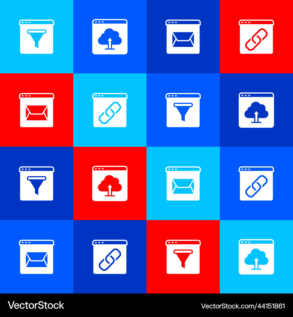 Set browser window cloud upload website and mail Set browser window cloud upload website and mail vector image