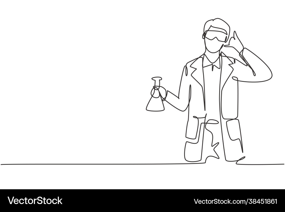 Single one line drawing scientist with call me Single one line drawing scientist with call me vector image