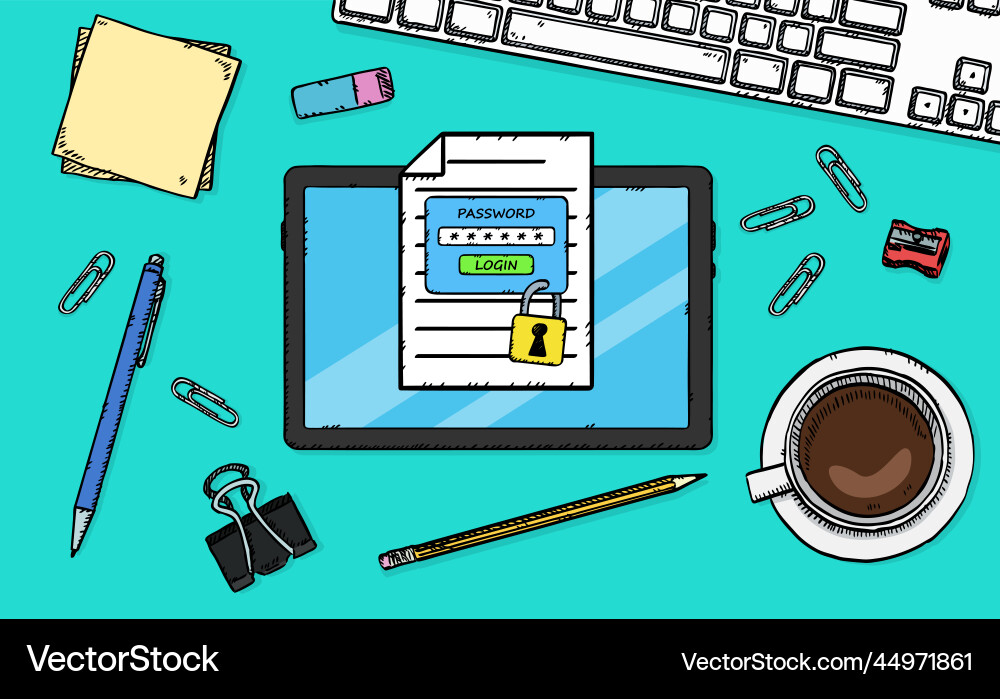 Tablet and a document with locked access Tablet and a document with locked access vector image