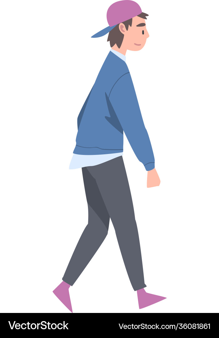 Walking man character taking steps forward side Walking man character taking steps forward side vector image