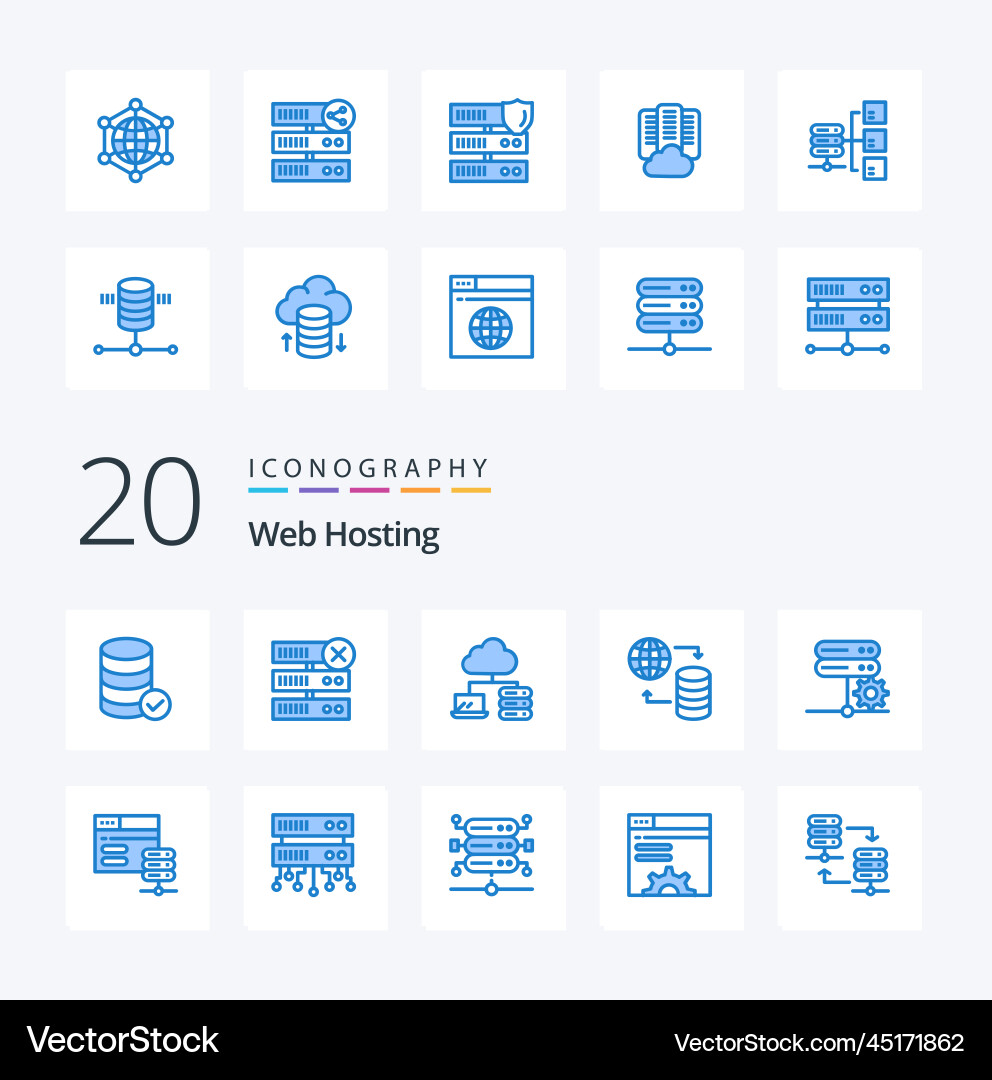 20 web hosting blue color icon pack like setting vector image
