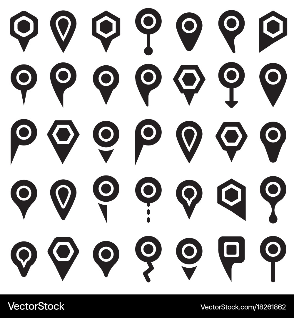 Black Pointer Icons - Map Set vector image