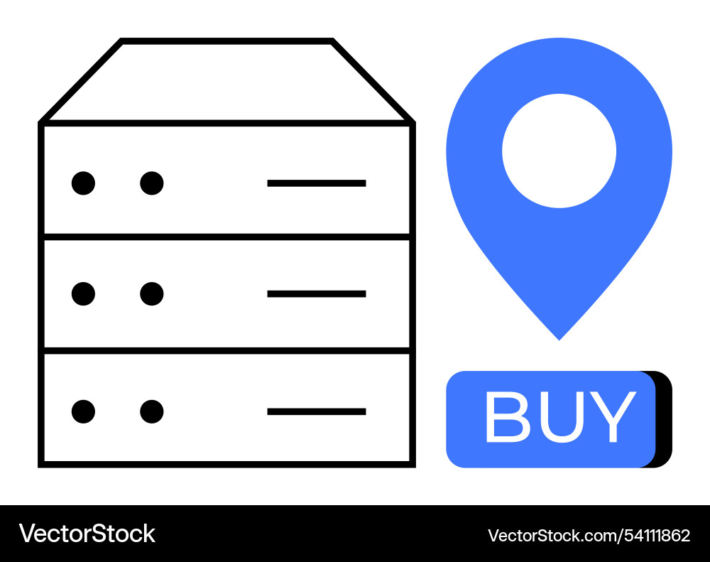 Data servers with geolocation pin and buy button vector image