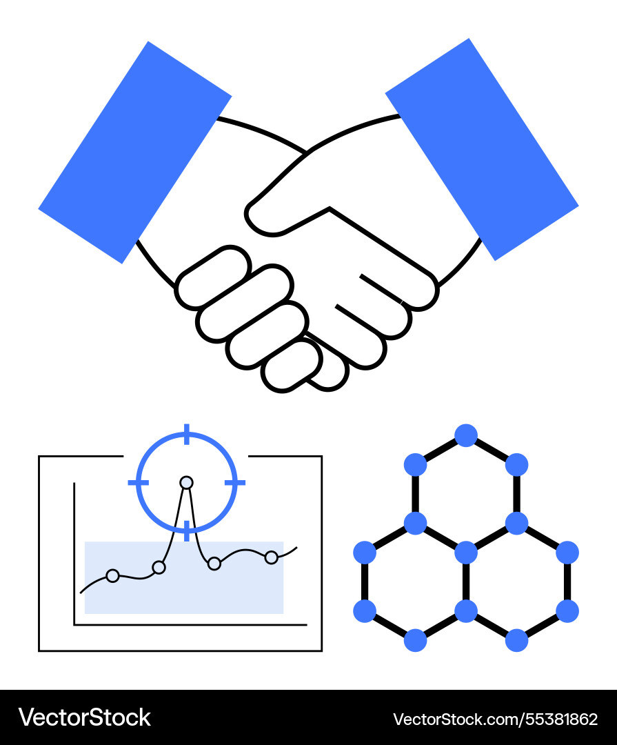 Handshake with graphs and network diagram Handshake with graphs and network diagram vector image