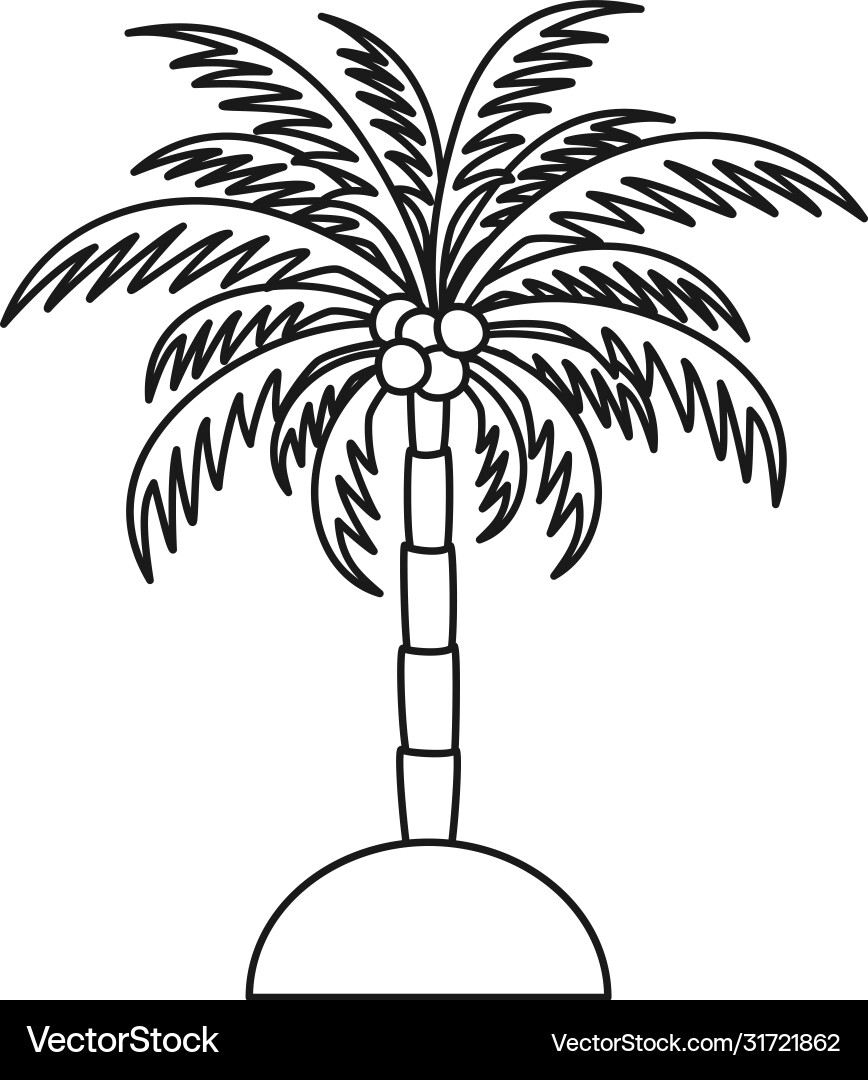 Line art black and white palm tree Line art black and white palm tree vector image