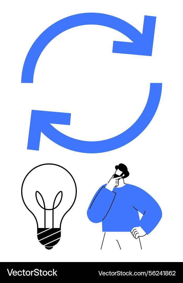 Man thinking with light bulb and circular arrows Man thinking with light bulb and circular arrows vector image