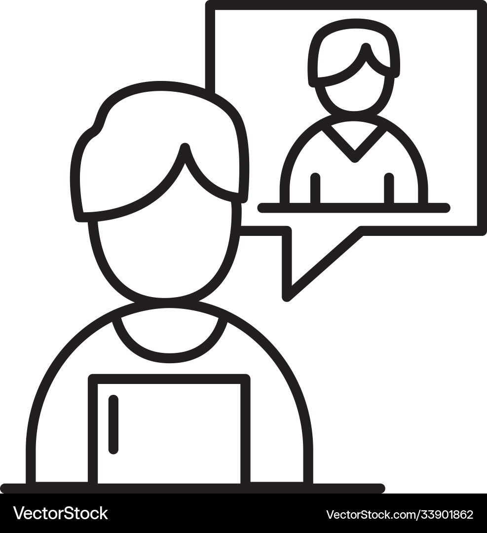 Man with other in video chat bubble line style Vector Image