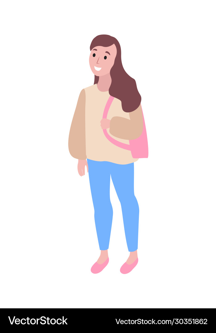Mädchen mit Rucksack weiblich Teenager in blau Jeans Mädchen mit Rucksack weiblich Teenager in blau Jeans vektorbild