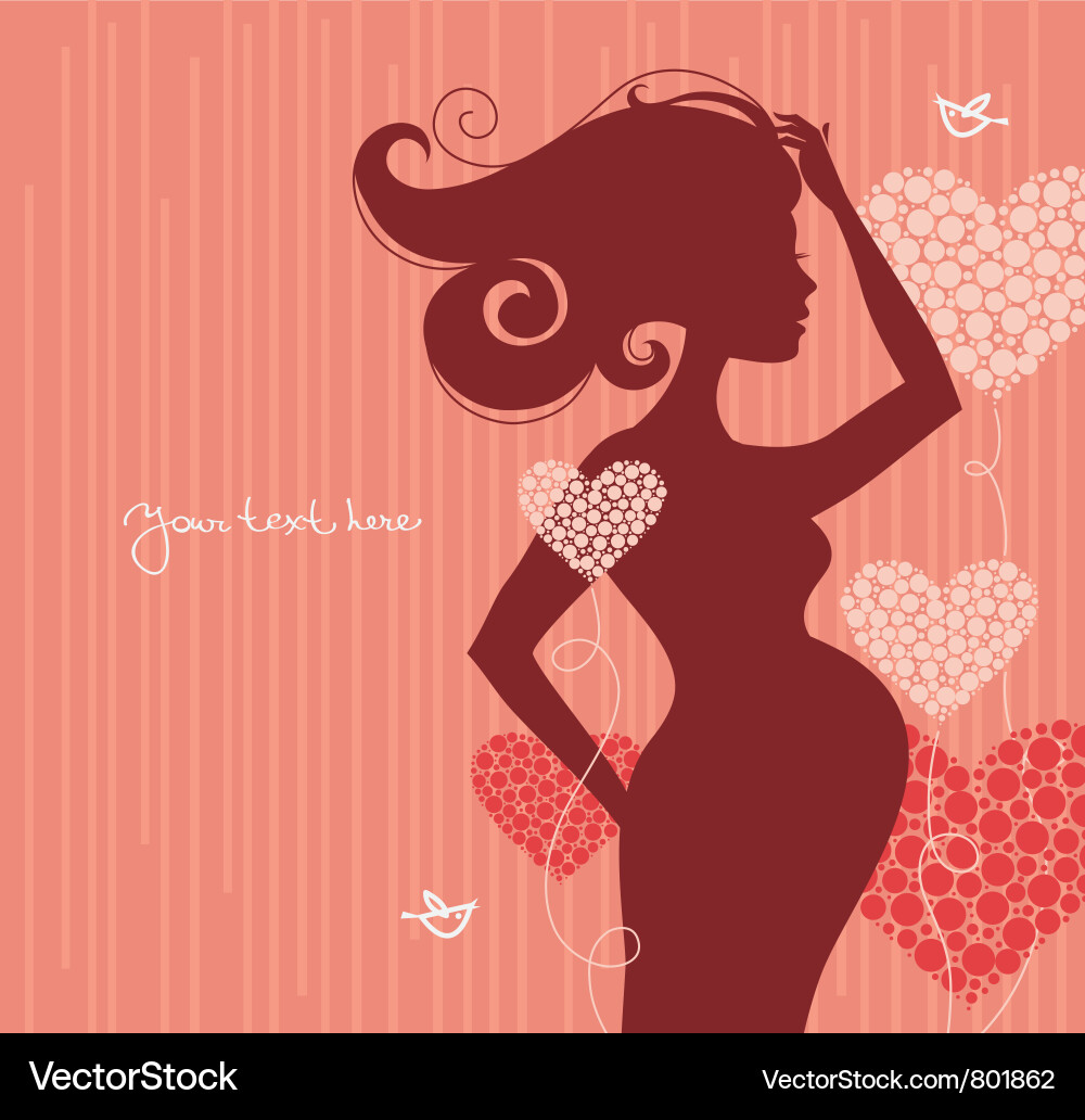 Pregnant Woman Silhouette with Hearts Vector Image