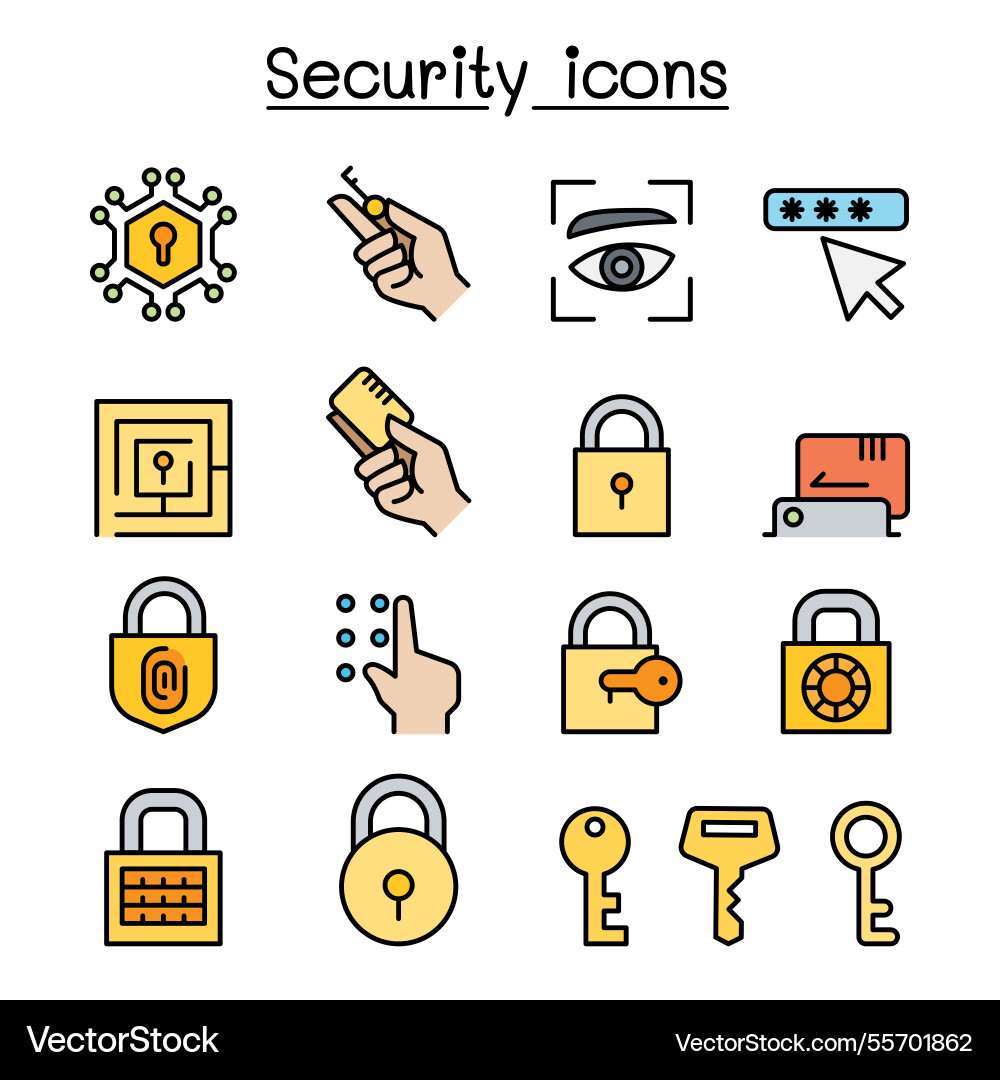 Security icon set in colorline style Security icon set in colorline style vector image