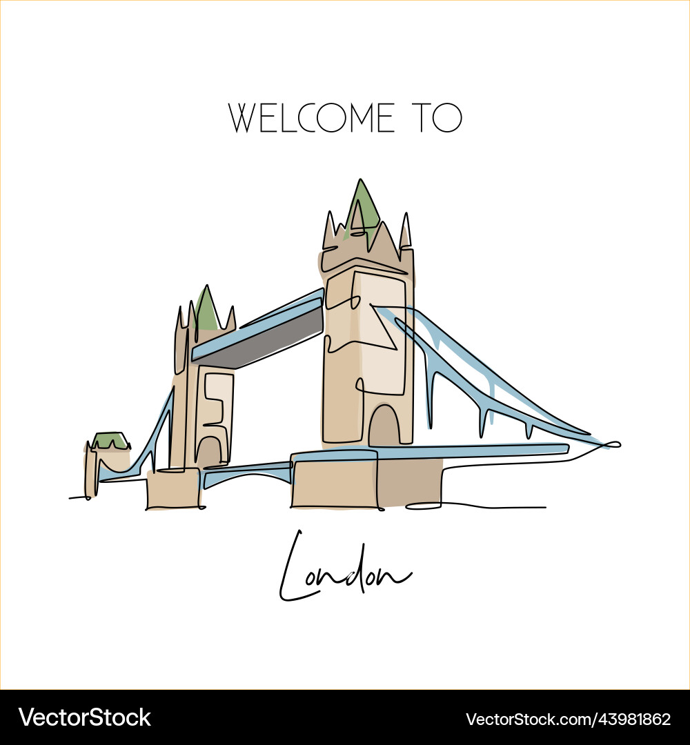 Single continuous line drawing tower bridge Single continuous line drawing tower bridge vector image