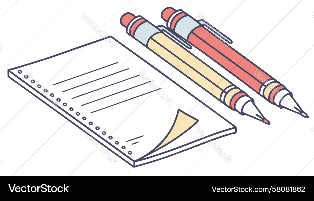 Writing Tools: Pencils and Notebook Vector Image