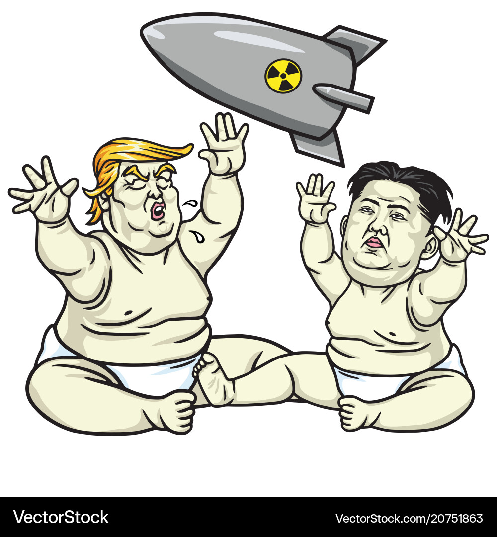 Baby trump playing with kim jong un cartoon Baby trump playing with kim jong un cartoon vector image