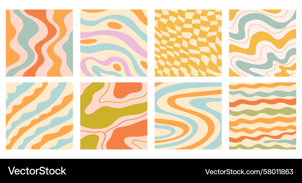 Distorted wavy patterns square background set Vector Image
